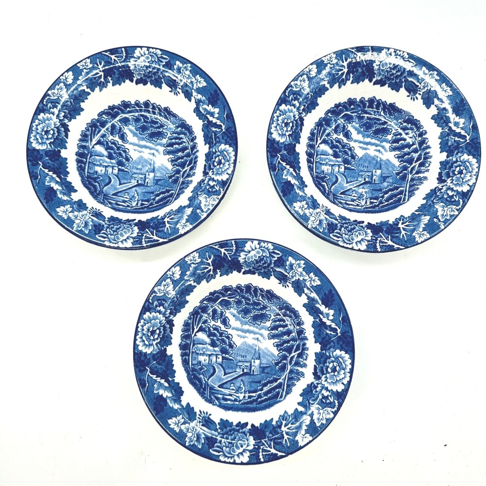 Wood & Sons English Scenery Blue White 5.25" Berry Fruit Bowls Set of 3"